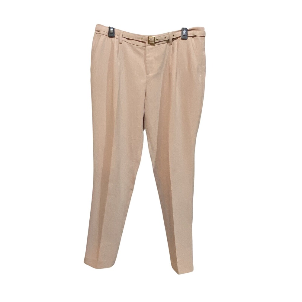 Joie Women's Size 10 Tan Pleated Front Dress Pants With Gold Buckle Belt NWOT